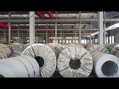 The scene of stainless steel coils in the factory was captured with a drone overhead